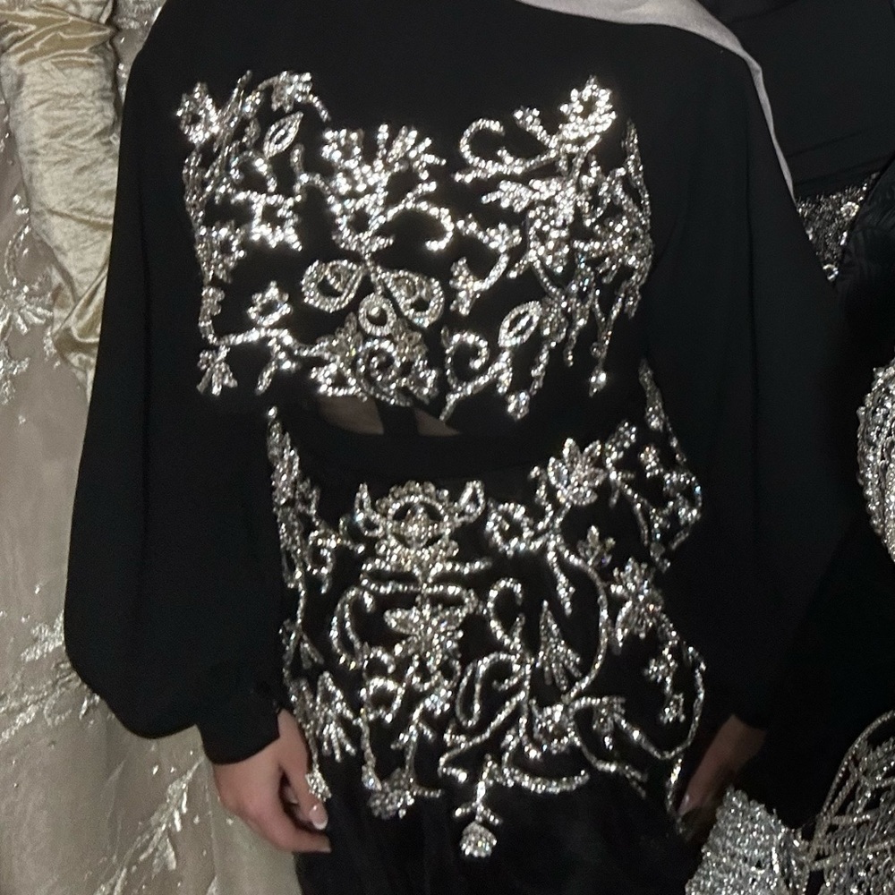 Black Couture Encrusted Corset Gown - Picture 4 of 5